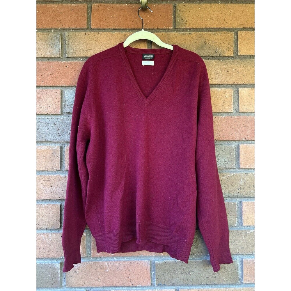 Vintage 60's Brooks Brothers Sweater‎ V-Neck Lambswool Scotland | Red | UK 44 XL